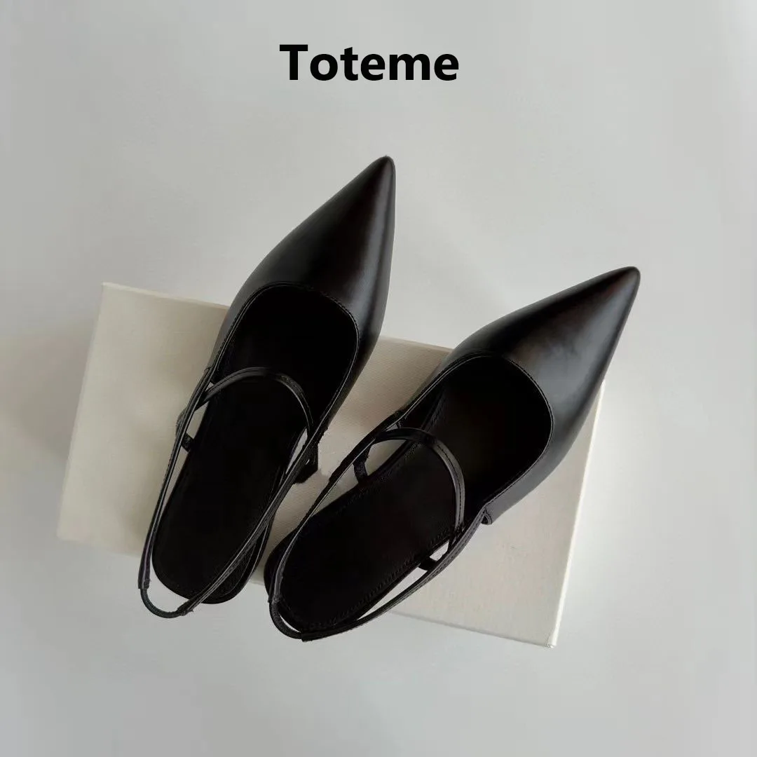 

TOTEME Women Shoes 2023 New Fashion Pointy Toe Baotou Slingback Single Shoes Comfortable Versatile Leather High-heeled Sandals