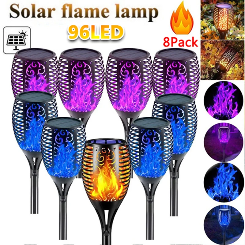 1/2/4/6/8Pcs 12/96LED Solar Flame Torch Lights Flickering Light Waterproof Garden Decoration Outdoor Lawn Path Yard Patio Lamps