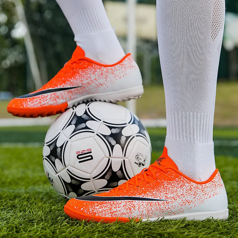 Outdoor White Golden FG/TF Children's Football Boots Kids Soccer Shoes Cleats Low-cut Futsal Football Spikes Sneakers Men Women