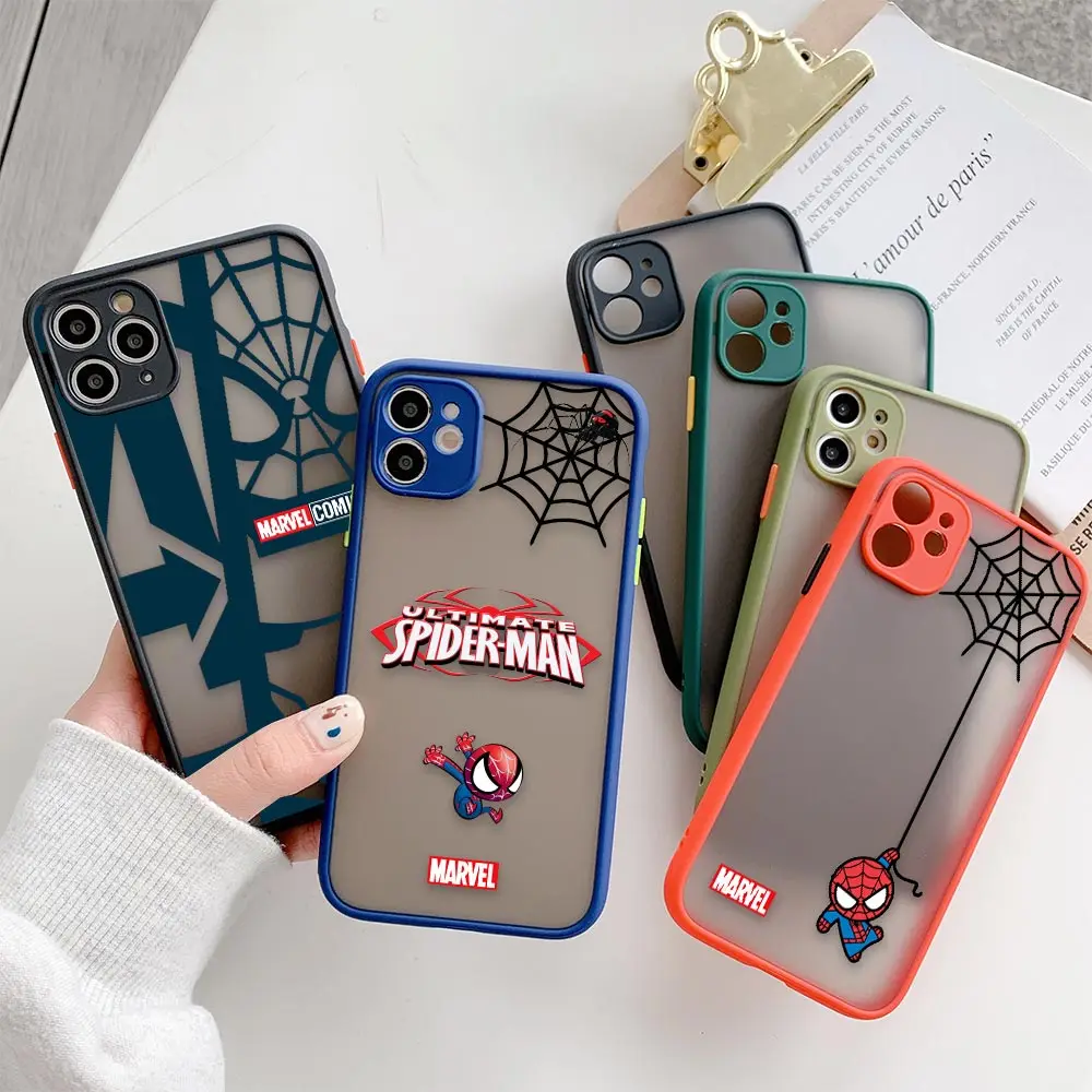 

Marvel's Spider-Man Fundas Coques Matte Case For iPhone Apple 11 12 13 Pro Max XR XS X 6 S 7 8 Plus Mini Skin Feel Cases Capa