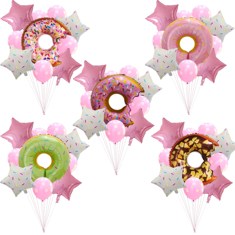 

10Pcs Donut Balloons Set Doughnut Candy Star Globos Girls' Princess Birthday Party Dessert Wedding Baby Shower Home Decorations