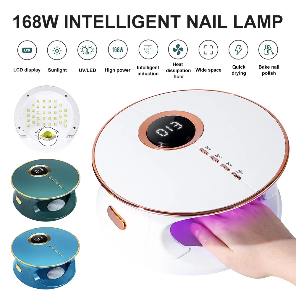

168W Intelligent Sensing Nail Drying Lamp Fast Drying UV/LED Lamp With 4 Gears Timing Gel Polish Drying Machine For Home Salon