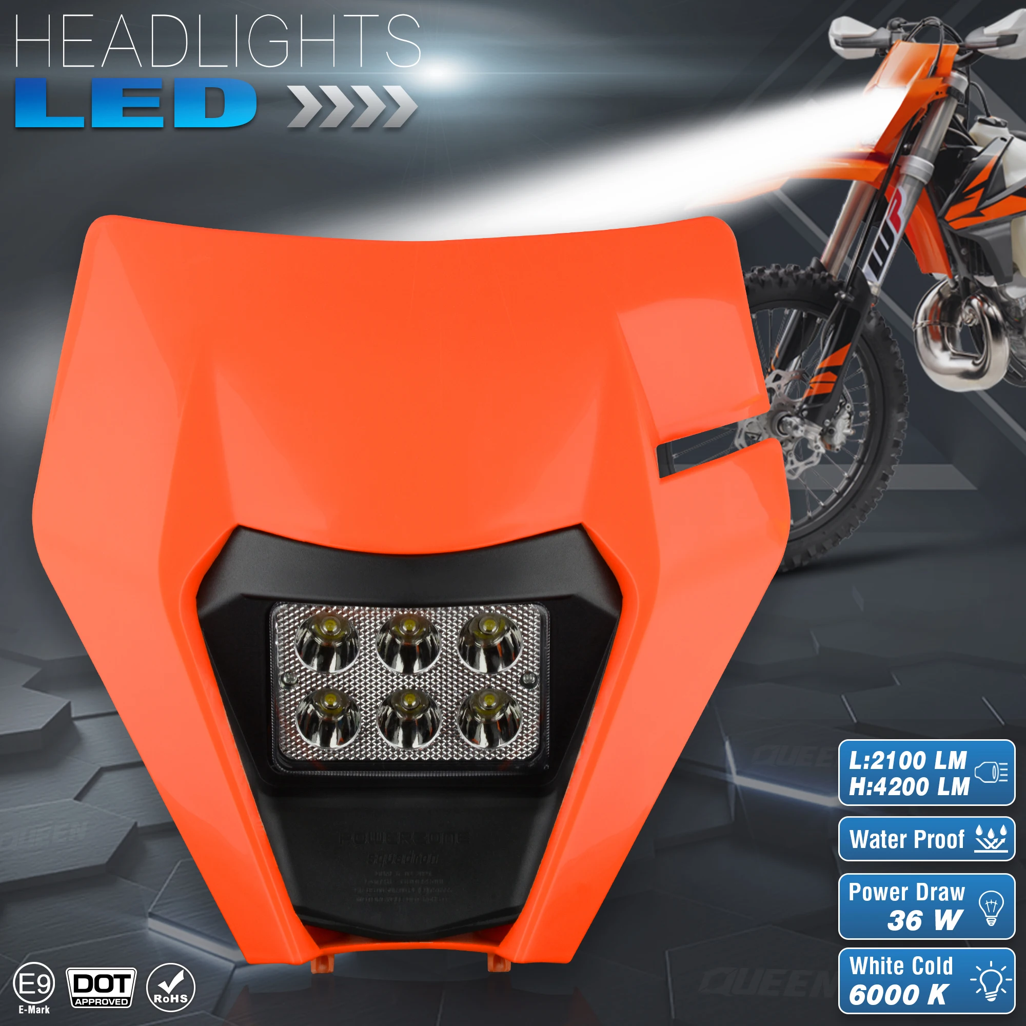 Налобный фонарь для мотоцикла QUEEN X, обтекатель Supermoto для KTM EXC SXF MX внедорожного велосипеда, эндуро
