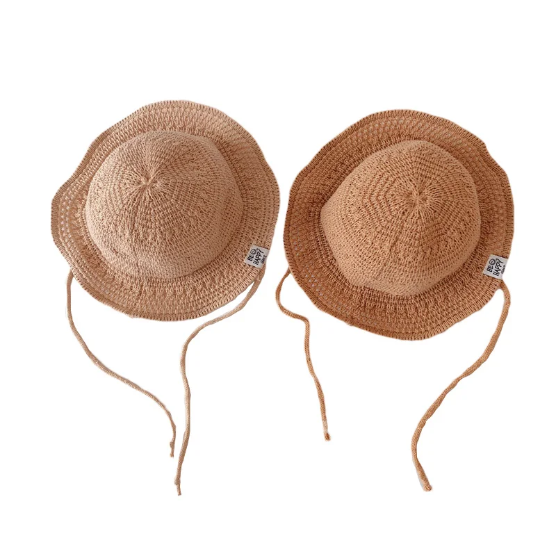 

2022 New Kids Straw Bucket Hat for Girls Boys Summer Panama Hats Big Brim Protection Children Sun Cap Baby Stuff for 2-5 Years