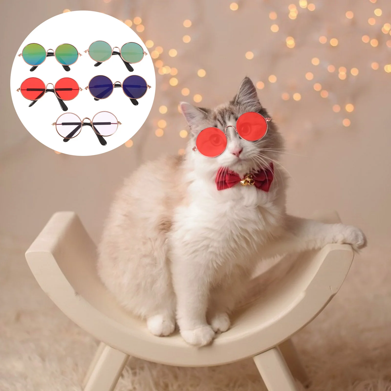 

5 Pcs Pet Glasses Fashion Sunglasses Dogs Small Breed Toy Eyeglasses Metal Cosplay Accessories