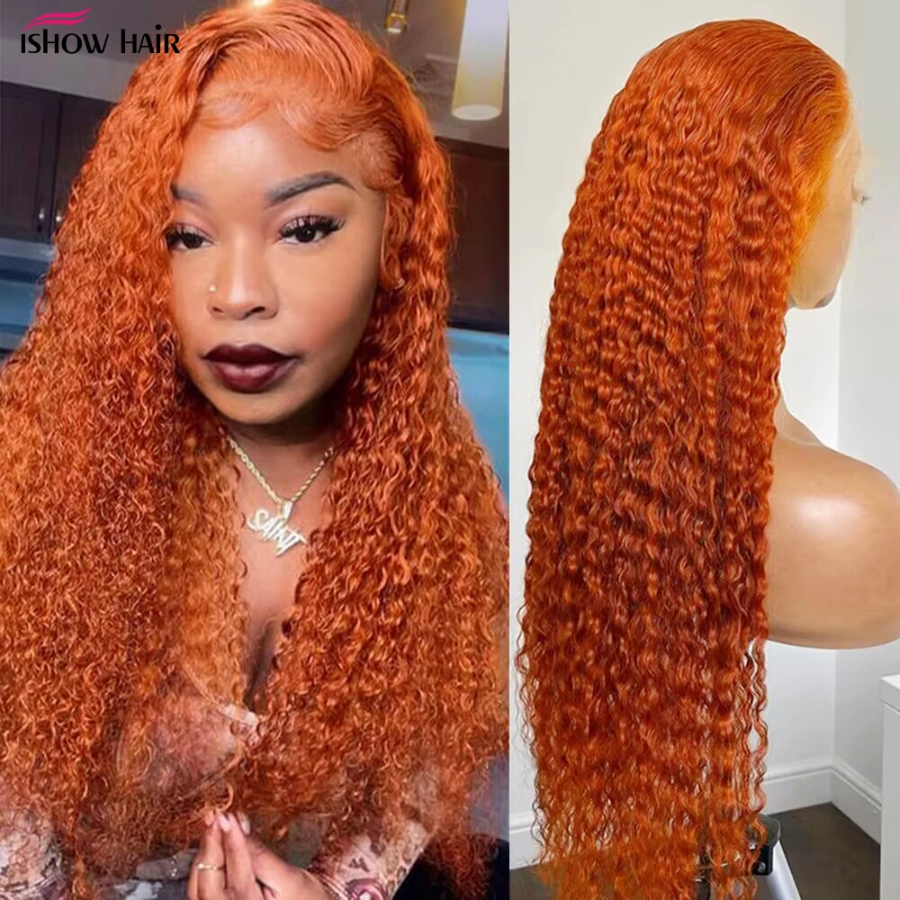 Orange Ginger Lace Front Wig Human Hair 30 inch Colored Curly Human Hair Wigs 13x4 HD Transparent Lace Frontal Wigs for Women