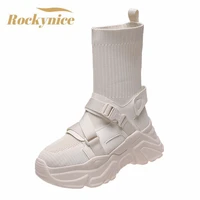 autumn socks shoes woman stretch fabric mid calf casual platform boots sports knitted short boots breathable women sneakers 2022