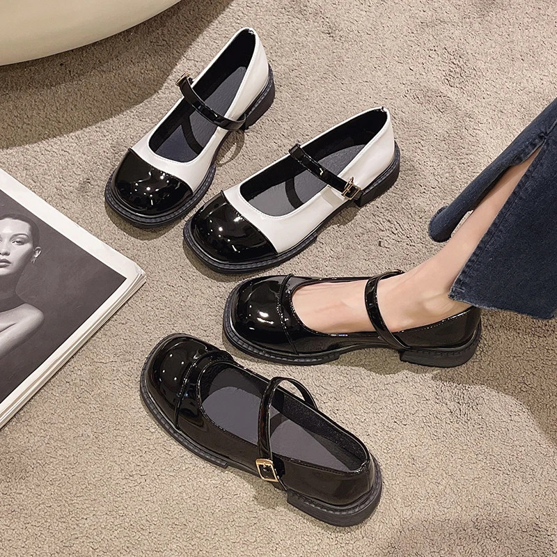 

Shoes Woman Flats British Style Mixed Colors Casual Female Sneakers Autumn Oxfords Square Toe Dress Preppy Summer Fall Leather