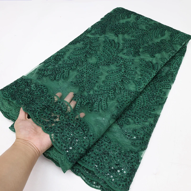 

2022 Fashion Sequence African Lace Fabric 5 Yards High Quality Laser Green Mesh Laces Nigerian Wedding Luxury Fabrics
