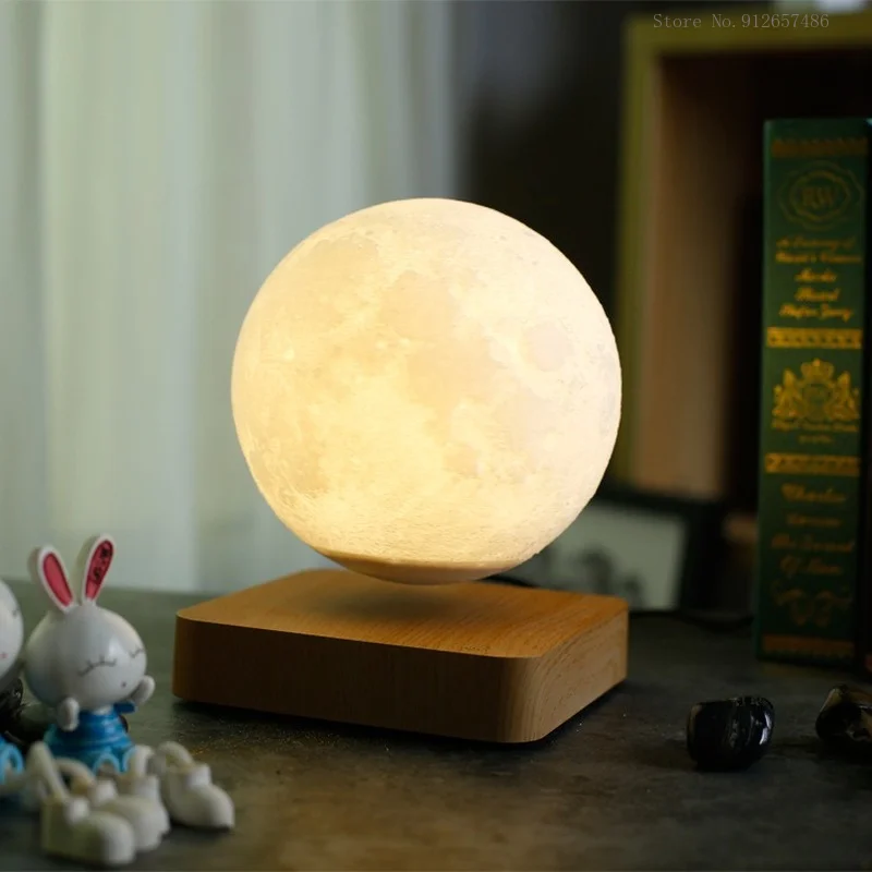 Creative 3D Magnetic Levitation Moon Lamp Night Light Rotating Led Moon Floating Lamp Home Decor Romantic Bedroom Bedside Lamps