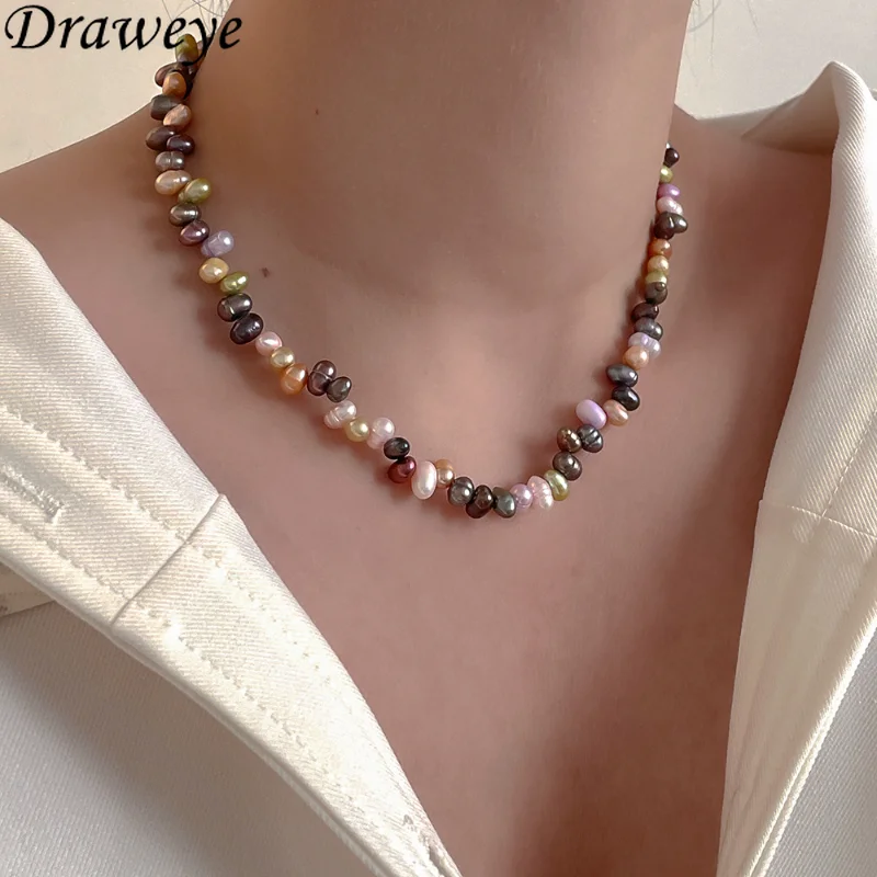 

Draweye Pearls Necklaces for Women Colorful Spring Summer Korean Fashion Jewelry Simple Basic Vintage Sweet Beads Chokers