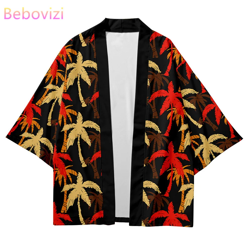 

Haori Kimono Streetwear Cardigan Coconut Tree Print Hawaiian Shirt Traditional Women Men Japanese Beach Yukata Asian Clothing