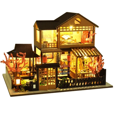 Деревянный кукольный мини-домик Cutebee, Сакура, Садовый дом, набор для строительства мебели, игрушки для детей, подарки