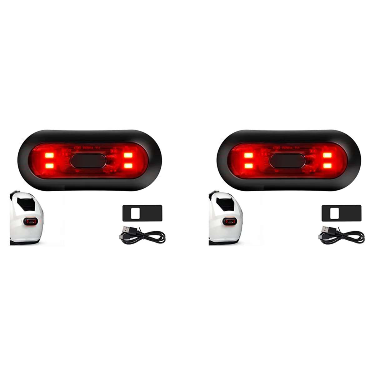 

2X LED Helmet Light,Motorcycle Helmet Brake Light Rechargeable Bike Rear Red Safety Warning Light for Night Riding