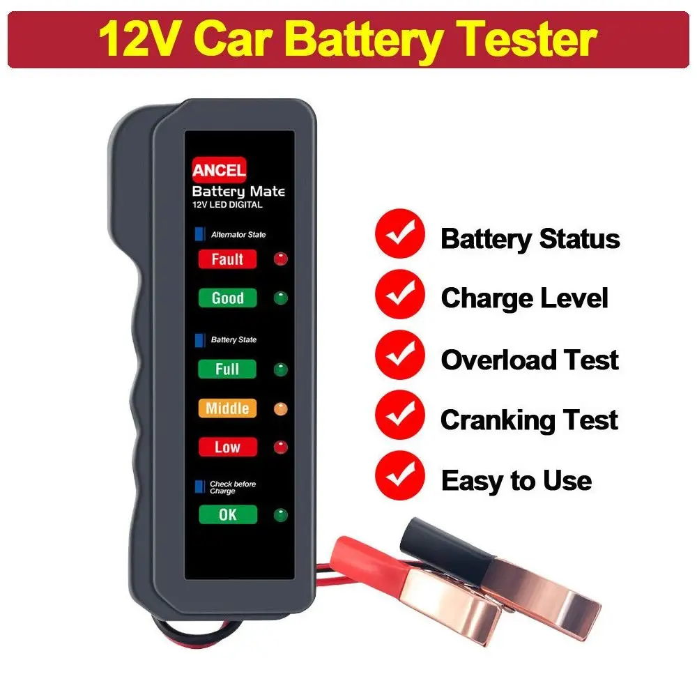 

Practical LED 12V Cable Circuit Tester Battery Alternator Tester Diagnostic Tool Battery Detector