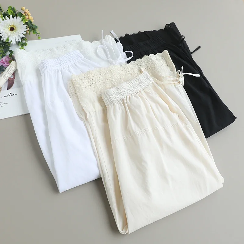 Брюки Женские однотонные с вышивкой милые повседневные свободные штаны