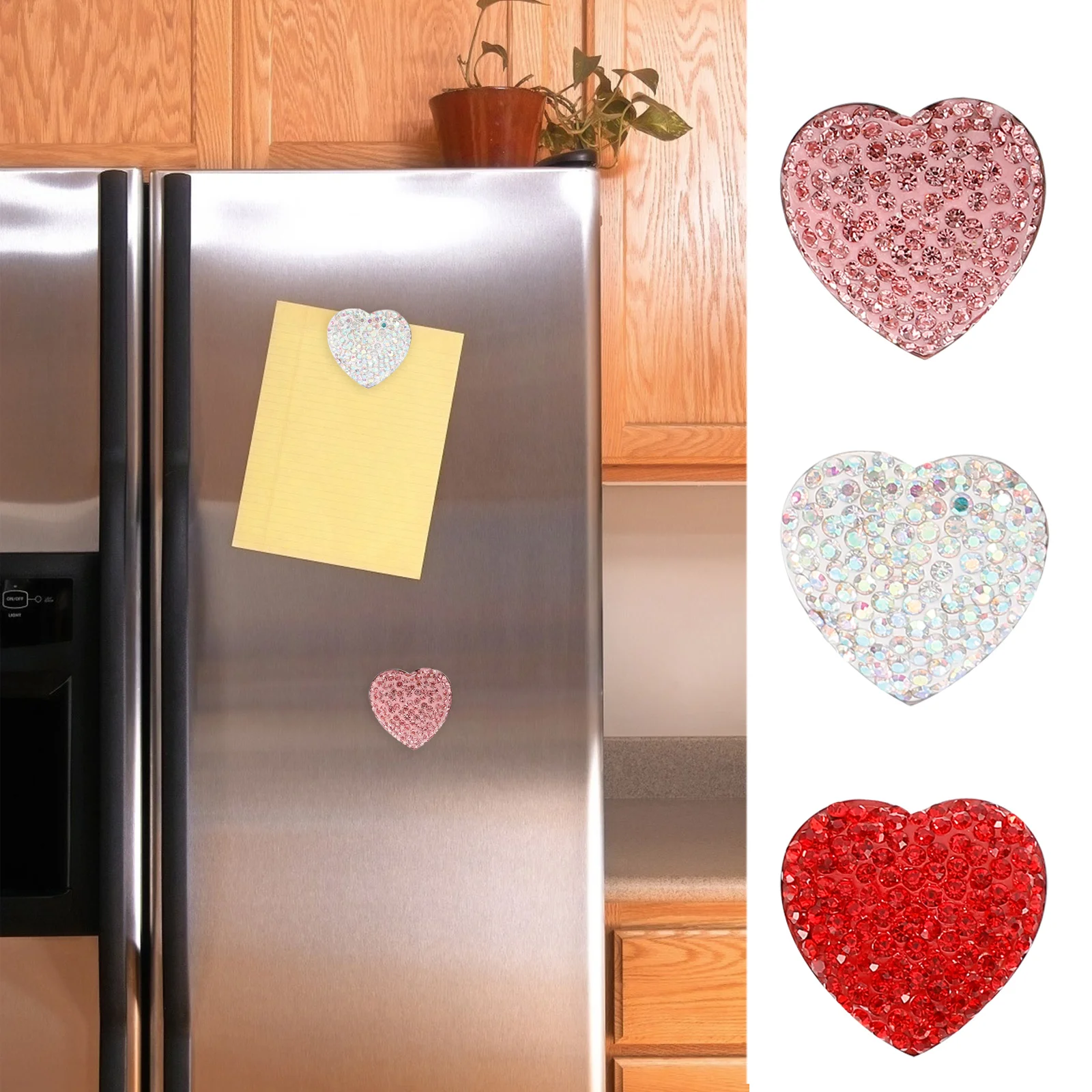

6 Pcs Dishwasher Heart-shaped Fridge Magnet Decor Sticker Rhinestones Magnets Freezer Metal Office