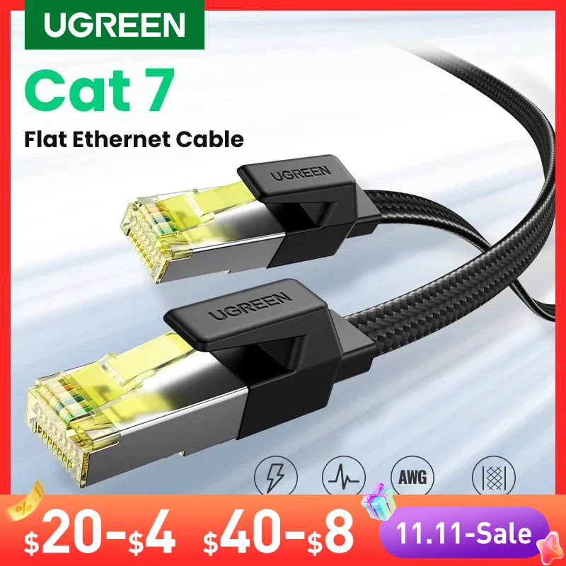 

UGREEN Ethernet Cable CAT7 10Gbps Cotton Braided Network Lan Cord for Modem Laptops PS5 4 Router 1m 10m 15m RJ45 Cable Ethernet