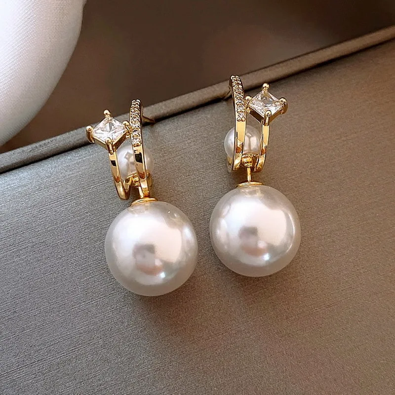 

Korean Exquisite Square Zircon C Shaped Pearl Earrings For Women Separable Dual-use Stud Earring A Variety Of Wearing Jewelry