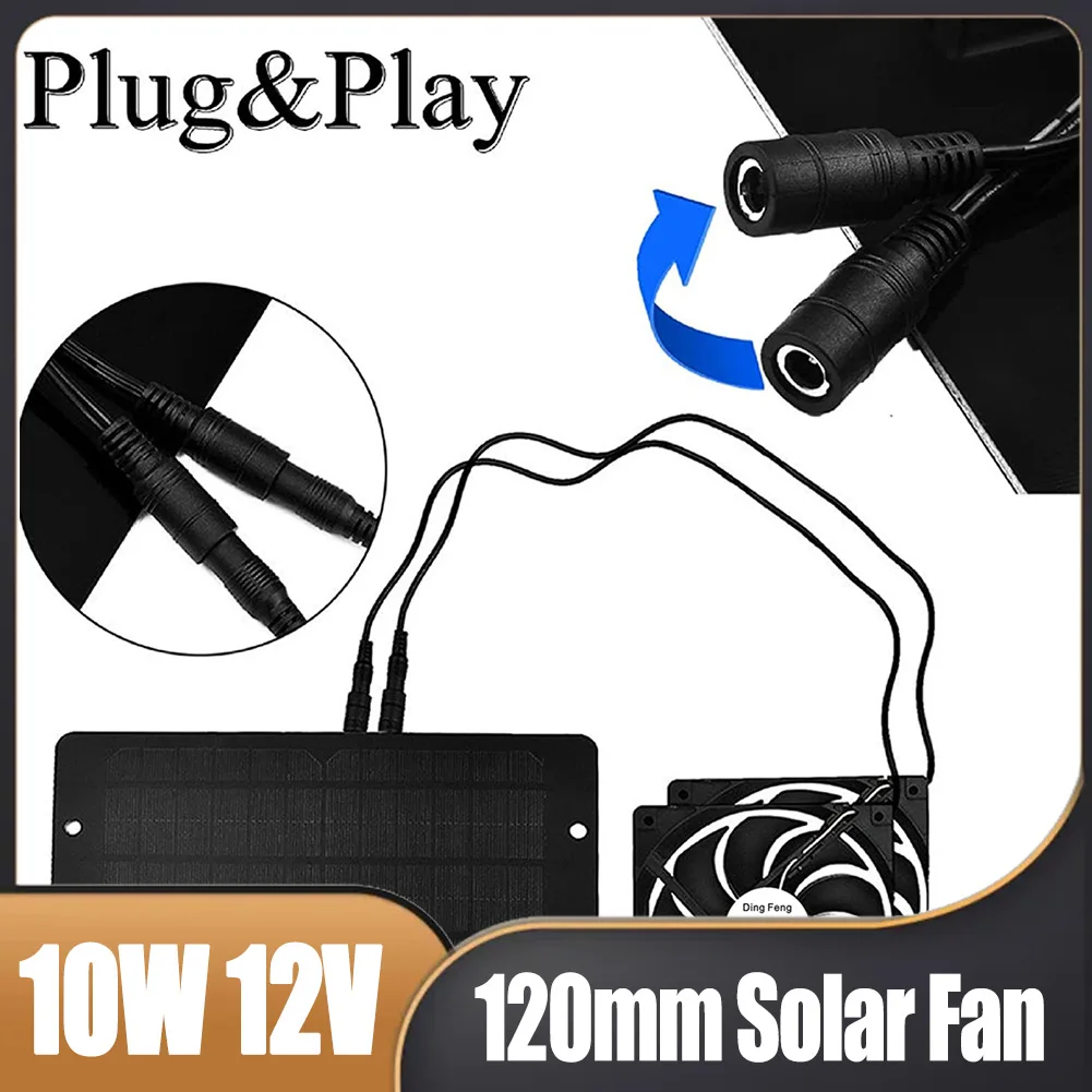 

10W Waterproof Solar Panel Fan Kit 12V Solar Fan Outdoor Ventilator Exhaust Dual Fan 12cm with 8inch Cable for Pet House