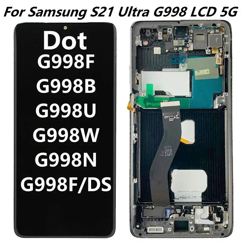 

Оригинальный 6,8 AMOLED для Samsung Galaxy S21 Ultra 5G G998F, ЖК-дисплей с рамкой, цифровой преобразователь сенсорного экрана