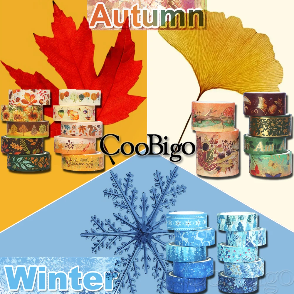 Autumn Washi Tape Leaves Pumpkin Sunflower Diy Scrapbook Beautification Diary Stationery Photo Album Gift Sticker Set