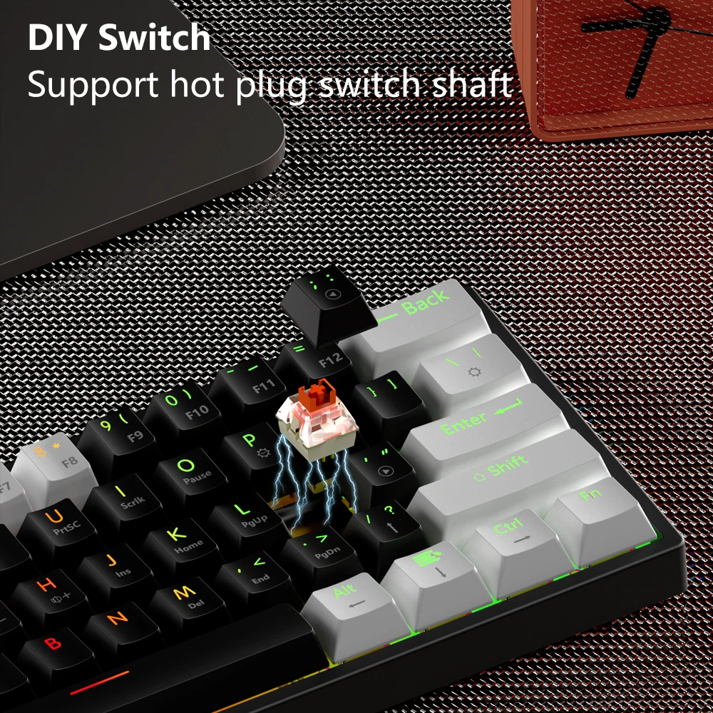 

MUCAI Mini Mechanical Keyboard portable USB Gaming Red Switch 61 Keys Wired Detachable Cable RGB Backlit Hot Swappable MK61