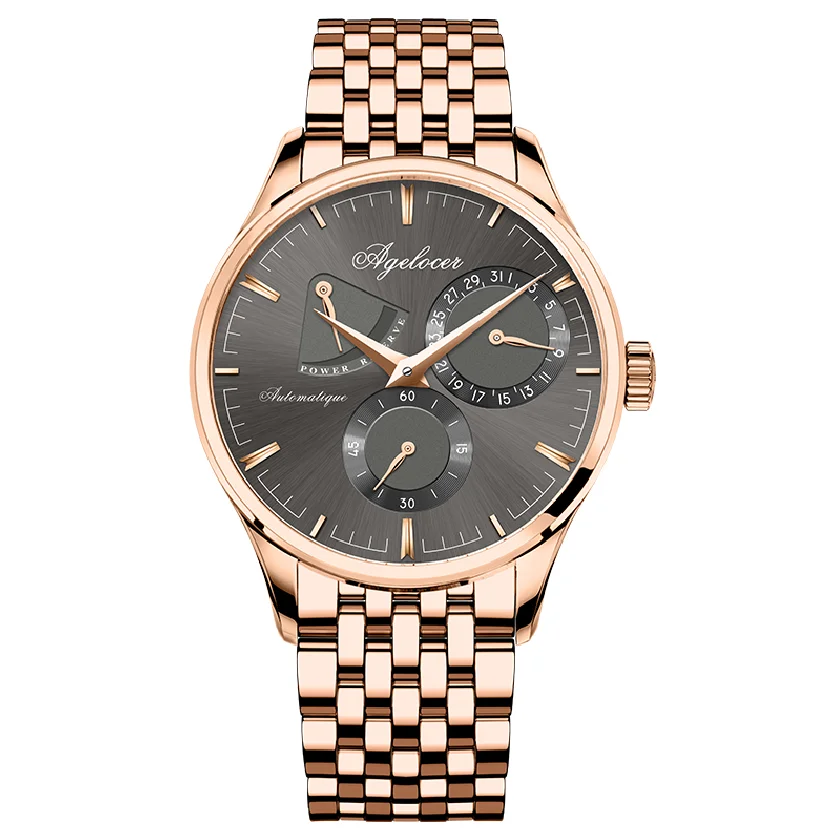 

AGELOCER Mechanical Watches Rose Gold 316L Steel Power Reserve Multifunctional Brand Luxury Automatic Watch saat 4103D9