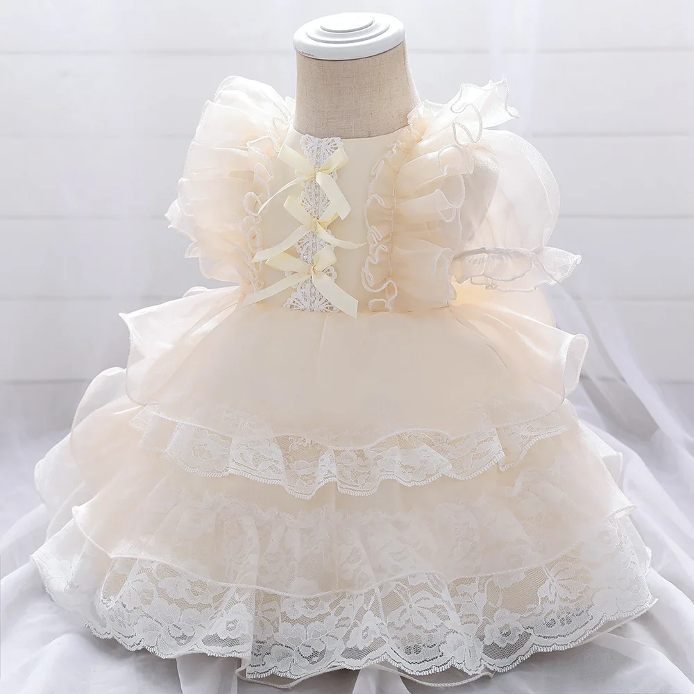 

Baby Girls Lace Bow Sleeve Dress Kids 1st Birthday Baptism Party Clothe for Children Clothing Princess Dress Costume Vestidos