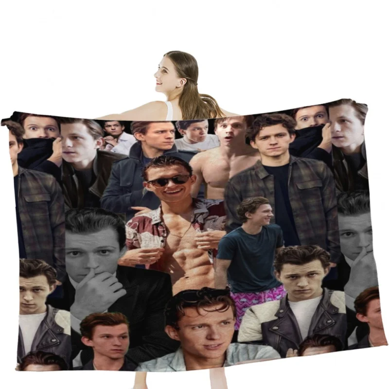 

Плед с коллажем Tom Holland, мягкое бархатное одеяло, постельное белье для кемпинга, одеяло для холодного кинотеатра или путешествий