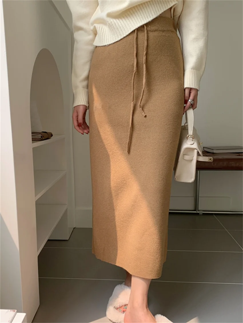 

HziriP 2022 Winter Bottoming Skirts Bodycon Women Minimalist Elegant Autumn Solid Knitted Sexy Warm Slim-Fit New High Waist