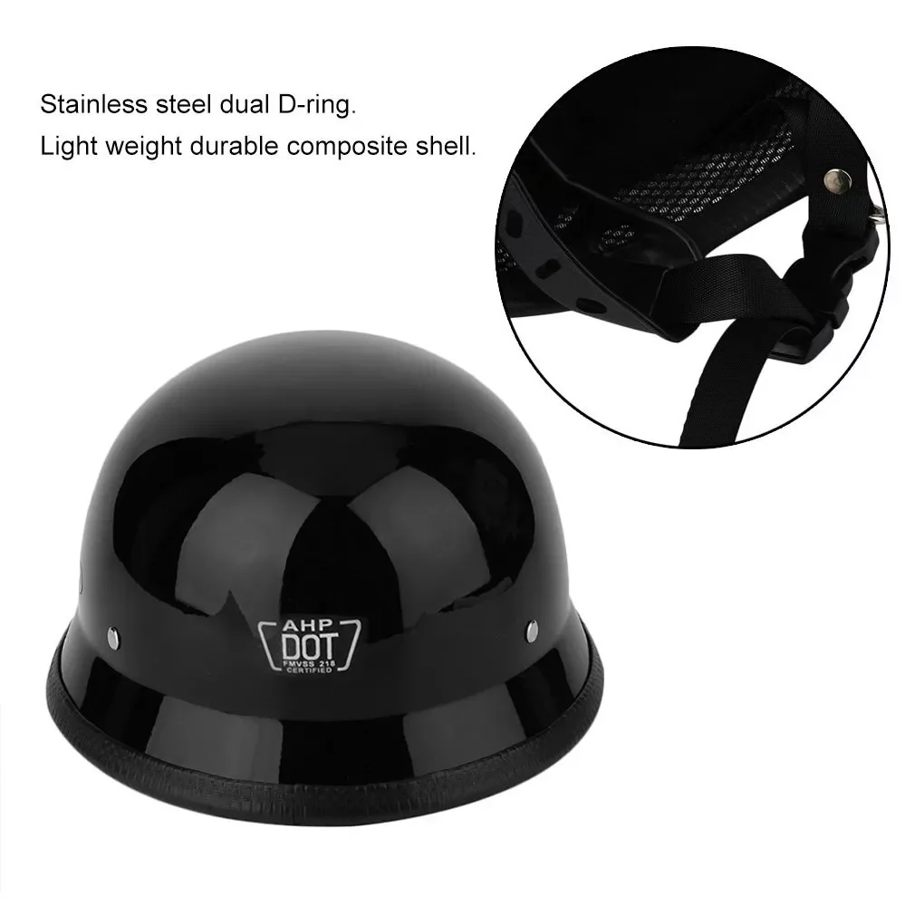 1X M/L/XL Vintage Motorcycle Cruiser Helmet Half Face German Helmet Motorcycle Helmet Bright Black Car-styling DOT