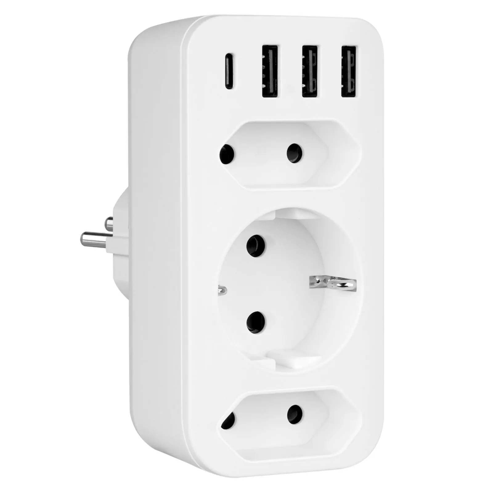 

Сетевая розетка европейского стандарта, удлинитель с 3 розетками переменного тока, 3 USB-порта, 5 В, 2,4 А + 1 Тип C, 5 В, 3 А, защита от перегрузки для ...