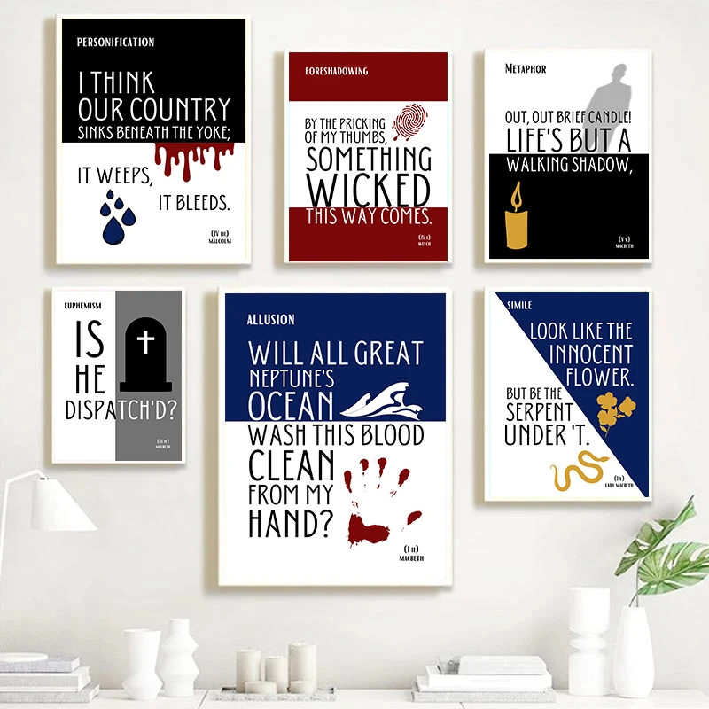 Постер с цитатами Macbeth and Othello Картина на холсте Шекспир литературные настенные