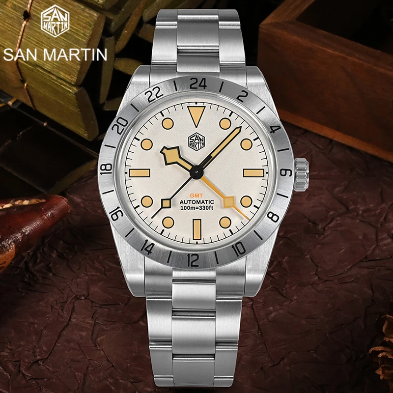 

Мужские часы San Martin Diver BBGMT ретро Роскошные Hangzhou 6460 автоматические механические наручные часы с сапфировым стеклом C3 зеленые светящиеся