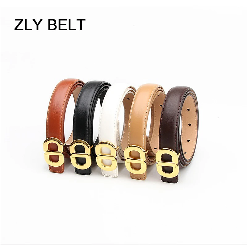 ZLY 2022 New Fashion Belt Women Men PU Leather Material Alloy Metal Golden Buckle Luxury High-Quality Casual Solid Jeans Style