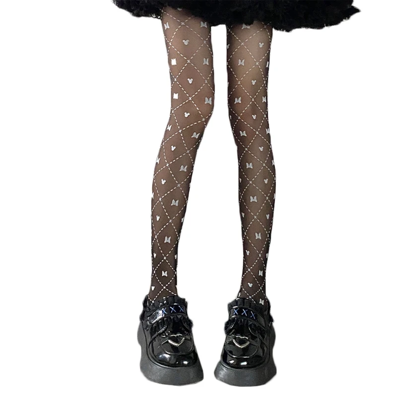 Женские тонкие колготки Dark Goth в стиле панк милые прозрачные горошек с бантом и