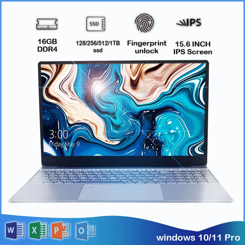 15.6 Inch IPS Sceren Windows 11/10 Pro Fingerprint Locks Intel 16G RAM  Dual WiFi 2.4G/5.0G Laptop