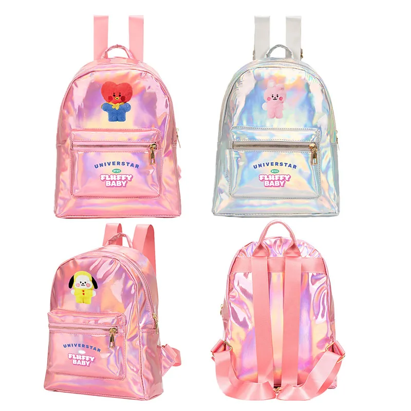 

Cartoon Kpop BT21 Backpack Kawaii Koala Biscuit Pu Laser Pink School Bag High Capacity Travel Casual Daypack Girls Heart Gifts