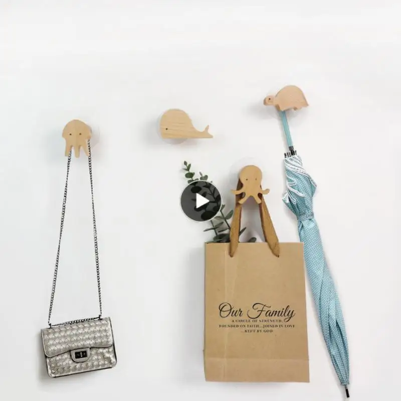 

Nordic Style Wood Animal Hook Natural Oak Cute Cartoon Home Decor Door Wall Hook Key Holder Multi Function Modern Storage Hanger