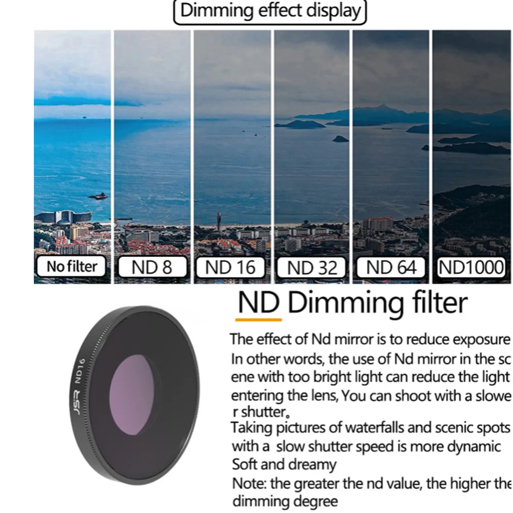 Фото Стеклянный ND-фильтр ND8, ND16, ND32, ND64, ND1000, ND8PL, ND16PL, ND32PL, ND64PL и защитная крышка для объектива камеры дрона DJI Osmo Action 3 №2