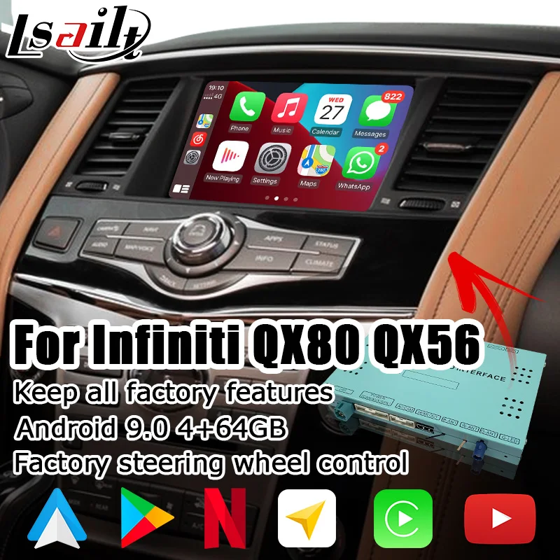 

Lsailt Android CP AA GPS navigation system box for Infiniti QX80 / QX56 Y62 2012-2017, with G Q70 QX50 QX60 QX70 etc waze