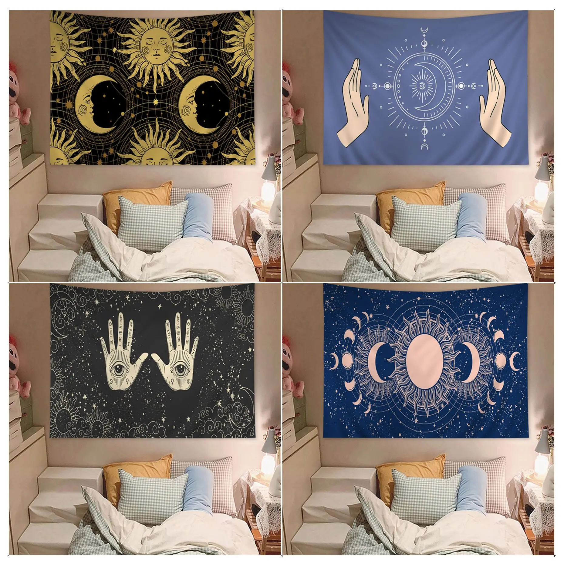 

Забавный гобелен с изображением Солнца и Луны, цветной гобелен, настенный богемный гобелен, настенные гобелены с изображением мандалы, настенные подвесные простыни
