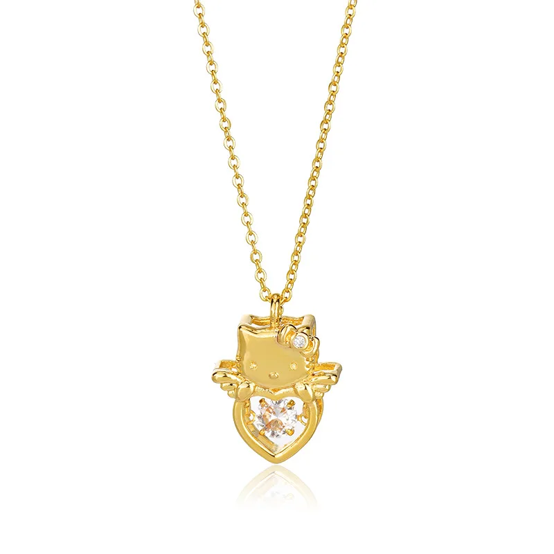 

New Fashion Cute Little Angel Hello Kitty Gemstone Smart Pendant Necklace Versatile Niche Design Ladies Clavicle Chain Gift