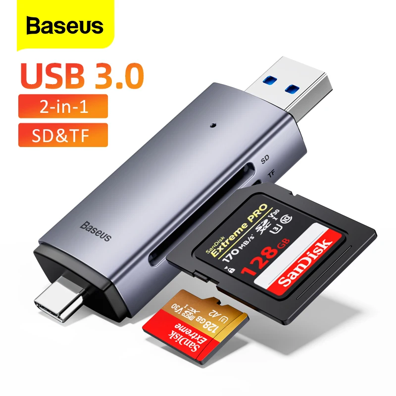 Baseus Card Reader USB 3.0 Type C to Micro SD TF Memory Card Reader 2 in 1 For PC Laptop Accessories Smart Cardreader Adapter
