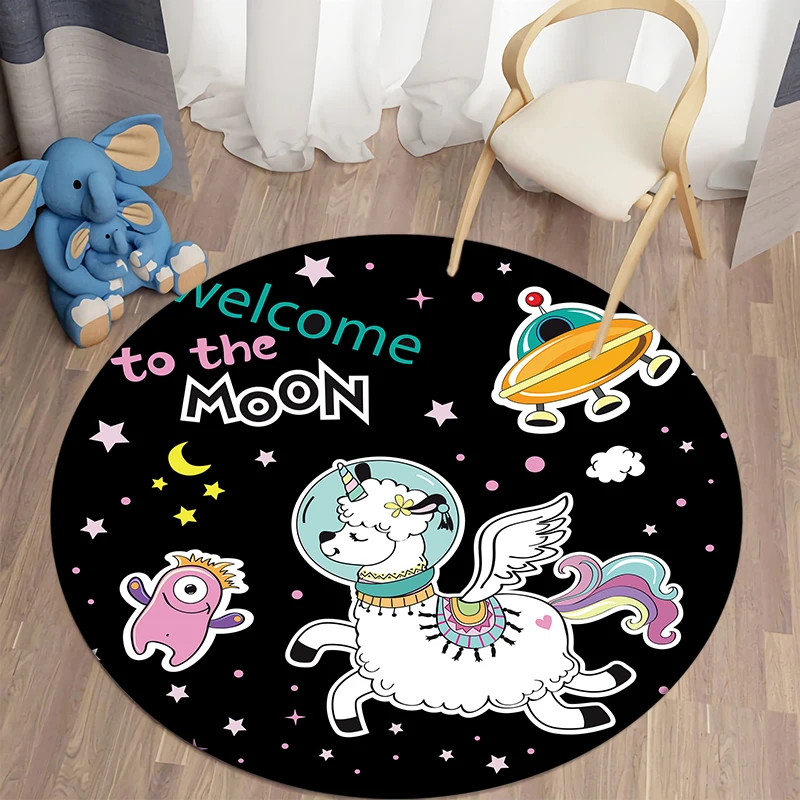 Alpaca Art Kawaii Printed Round Carpet for Living Room Rugs Camping Picnic Mats Flannel Anti-Slip Rug Yoga Mat stranger things