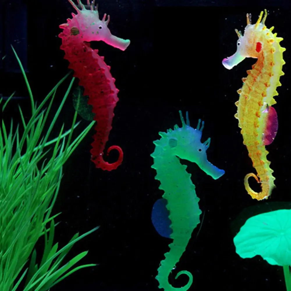 

High Quality Night Luminous Aquarium Decoration Soft Silicone Artificial Hippocampus Fish Tank Underwater Landscape Decorations