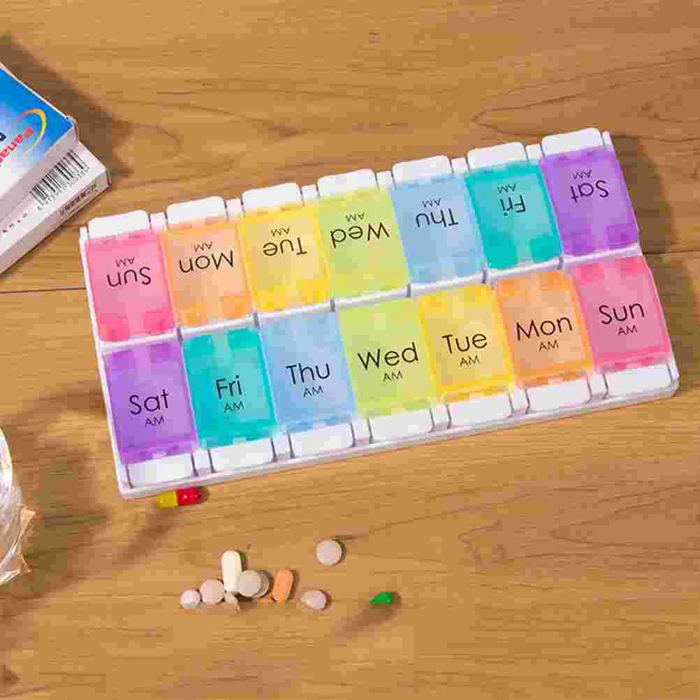 

Box Organizer Weekly Container Day Daily Case Tablet Holder Dispenser Rainbow Grids Rows Dispensers Reminder Purse Pm Am Planner