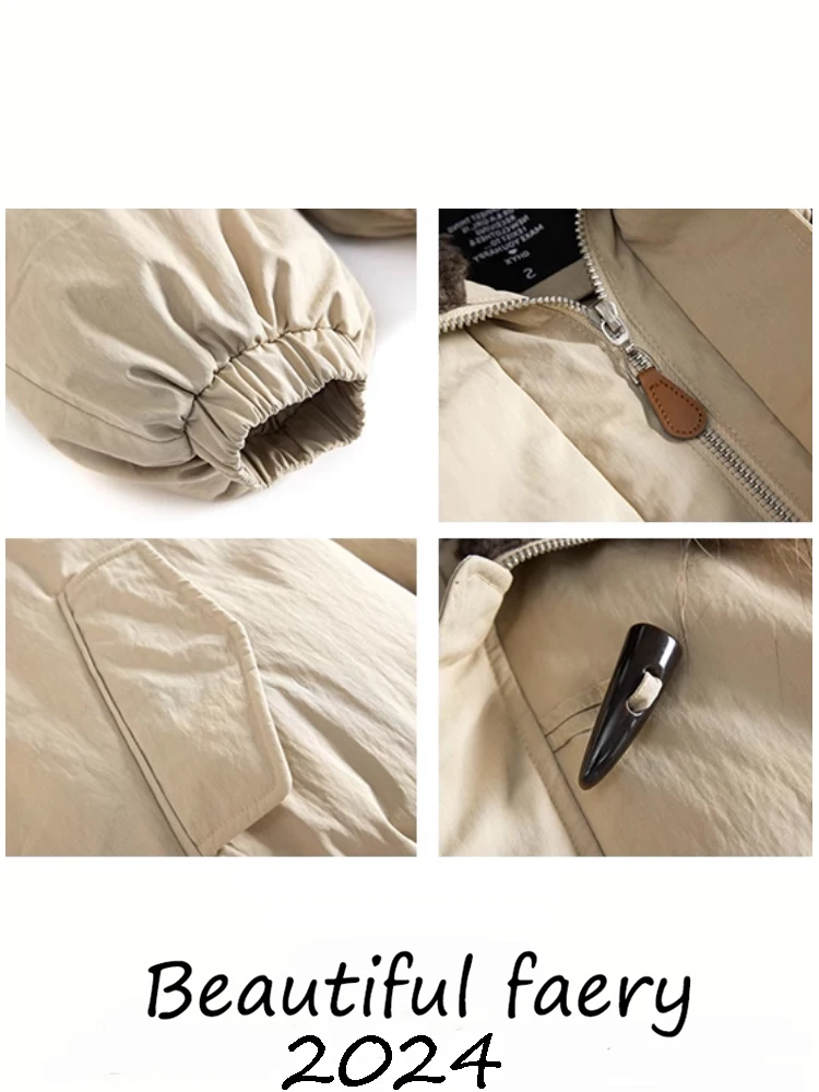 Женский пуховик с большим меховым воротником енота зимняя утолщенная теплая