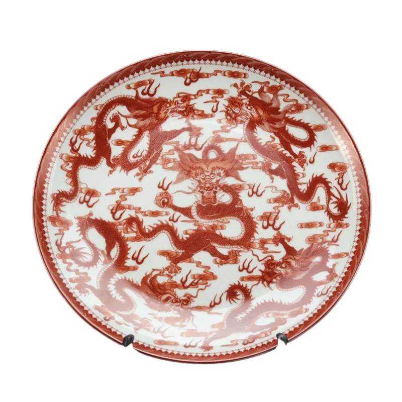 

Ancient Chinese Ceramics Painting Dragon Plate Red And White Porcelain Art Plate Home Hotel Studio Decoration